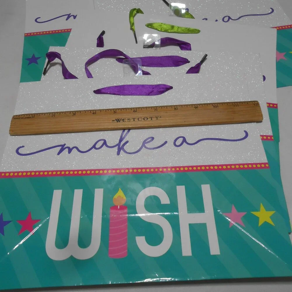 NEW LOT 5 VOILA GLITTER BIRTHDAY GIFT BAGS MAKE A WISH RIBBON HANDLES 🎁